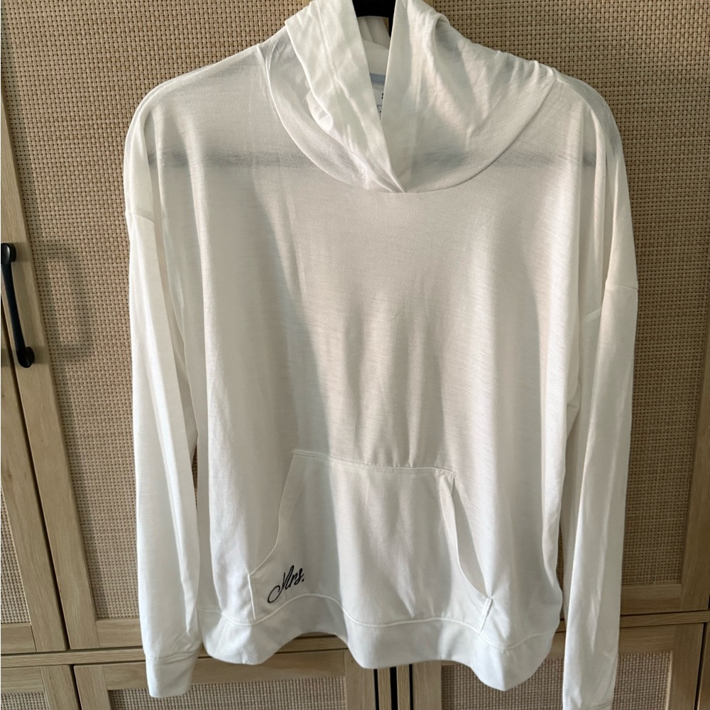 Splendid “Mrs.” White Hooded Pullover with Pocket
